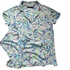 Lauren Ralph Lauren Black Label Pajama Short Set Blue White Floral Womens Size S